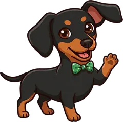 Bachi the dog, our mascot, waving hello